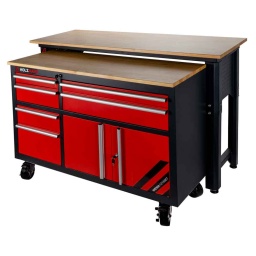 Le SET WEWA1216SET est composé d'une établi d'atelier à roulettes, avec 6 tiroirs, une armoire et un plateau en bois, et une table avec un plateau en bois. Le chariot d'atelier peut être rangé sous la table, peut être verrouillé et possède deux roulettes pivotantes avec frein. Chariot durable et robuste avec renforts latéraux. Fini avec une peinture électrostatique, garantit une grande durabilité et une protection contre la corrosion.
Garantie 2ans

Nombre de tiroirs: 6

Dimensions du tiroir n° 1: 384 x 425 x 68 mm
Dimensions du tiroir nº 2: 384 x 425 x 131 mm
Dimensions du tiroir nº 3: 384 x 425 x 131 mm
Dimensions du tiroir nº 4: 384 x 425 x 246 mm
Dimensions du tiroir nº 5: 714 x 425 x 68 mm
Dimensions du tiroir nº 6: 714 x 425 x 131 mm


Armoires: 1

Dimensions de l'armoire: 714 x 425 x 377 mm


Épaisseur de planche de bois:20 mm
Hauteur de travail:920 mm
Dimensions des roues:Ø 125 x 50 mm (PP)
Dimensions: 1216 x 480 x 920 (764mm)
Capacité de charge maximale:400 kg

TABLE DE TRAVAIL

Capacité de charge maximale:350 kg
Épaisseur de planche de bois:20 mm
Hauteur de travail:990 x 1092 mm
Dimensions du tableau:1518 x 604 mm
Dimensions globales: 1518 x 604 x 1056 mm




Poids







Poids brut kg


117







Poids net kg


111







emballage







Largeur emballage mm


540







Longueur emballage mm


1.550







Hauteur emballage mm


820







Information générale







Code EAN


9120058379185




