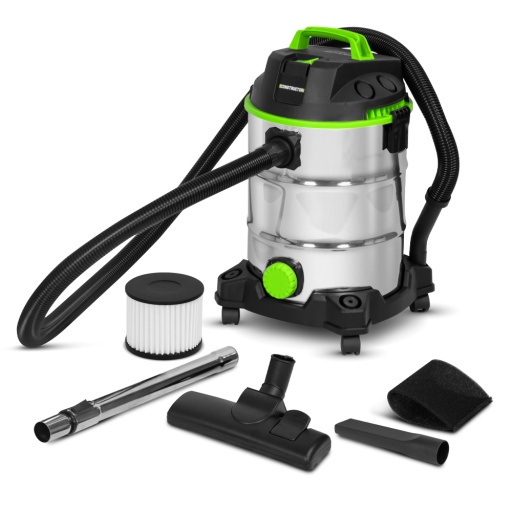 Aspirateur eau et poussières 1400W - 30L inox - 18 Kpa avec soufflerie et bouchon de vidange