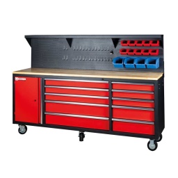 
Servante d´atelier avec grand espace de rangement et charge totale de 950 kg
1 armoire de 440 x 400 x 645 avec une capacité de charge de 50 kg
Panneau frontale pour outils
Plateau supérieur de rengement d‘une charge maximale de 10 kg
Tiroirs et armoires verrouillables
6 roues (4 pivotantes, 2 fixes) avec frein
Grand plan de travail en bois d‘hévéa dimensions: 2115 x 470 x 25 mm
Équipé d‘une poignée pour le déplacer facilement et de roues avec un système de verrouillage.
Garantie 2ans




dimensions







Hauteur table mm


920







Dimensions machine mm


2210 x 490 x 1438







Ø cylindres mm


125







Servante dátelier und étagére







Nombre de tiroirs


10







Capacité charge maxi. kg


25 / 35







Dimensiones des tiroirs mm


(3x) 530 x 415 x 80; (3x) 930 x 415 x 80; (2x) 530 x415 x 145; (2x) 930 x 415 x 145







Poids







Poids brut kg


185







Poids net kg


157







emballage







Largeur emballage mm


565







Longueur emballage mm


2.155







Hauteur emballage mm


980







Information générale







Code EAN


9120058378553




