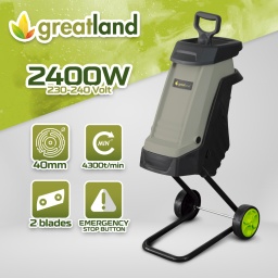 Marque:GreatlandGarantie:1 anDescription:Ce broyeur de végétaux Greatland dispose d'une puissance de 2400W et permet de broyer des branches d'un diamètre de 40 mm grâce à un système de coupe à 2 couteaux. Il est livré avec un sac récolteur de 40 litres. Pour votre sécurité, il est équipé d'un bouton d'arrêt d'urgence.Grâce à ses roues et à son poids de 10 kg, ce broyeur de végétaux est facile à transporter. Il est compact et se range facilement dans un garage ou un abri de jardin.
Caractéristiques :- Puissance: 2400 W- Tension 230-240 Volt- Diamètre de coupe max : 40 mm- Vitesse moteur: 4300 t/min- Système de coupe à 2 couteaux- Bouton d'arrêt d'urgence- Livré avec un sac récolteur de 40 L- Équipé de roues- Alimentation: électrique- Matériau des lames: acierCode EAN/GLN:5411074229078Poids:11.00 kg
