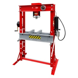 
Pour tous les travaux de réparation et les travaux de montage et démontage des roulements, axes, essieux, formage de pièces avec poinçons, douilles, matrices, arbres, etc.
Piston de cylindre haute qualité chromé
Retour automatique du piston.
Equipée d‘un manomètre pour la lecture de la pression de travail.
Relevage de la table de travail par treuil
Contrôle de la pression
Garantie 2ans









dimensions







Dimensions machine mm


1400x1710







Course en mm


190







Force de compression


45







Plage de travail mm


0-750







Presse d´atelier







Tampon d'empreinte Ø mm


58







Distance entre les colonnes mm


826







Pression de travail bar


0-690







Poids







Poids net kg


266







Poids brut kg


310







emballage







Hauteur emballage mm


1.900







Largeur emballage mm


390







Longueur emballage mm


1.040







Information générale







Code EAN


9120039902050











