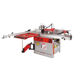 
Table de travail en fonte, rallonge de table sortie mécanosoude, rallonge latéral en fonte avec pied d´appui.
Guide coupe parallèle professionnel avec ancrage rapide, coulisse sur un axe cylindrique en acier chromé.
Chariot aluminium coulissante, avec cadre de chariot et guide d‘onglet, avec règle télescopique, rouleau et 1 butée.
Livré avec lame principal et inciseur, si le disque principal ne dépasse de 254 mm.
Lame réglable en hauteur et inclinaison par volant.
Grande capacité de coupe de lame a guide de 1330 mm
Toupie avec très large plage de vitesses (1800, 3000, 6000, 9000 tr/min) et indication de vitesse électronique par LED.
Diamètre maxi de l´outil de 200 mm.
Carter de toupillage, avec galets de guidage réglables, guides de protection en aluminium et réglage indépendant.
Changement rapide et pratique entre les différentes opérations.
Garantie 2ans




Données sur les moteurs







Puissance moteur S6 W


5100 / 4000







Puissance moteur S1 W


3800 / 2800







Voltage


230V







dimensions







Dimensions table mm


860x890







Hauteur table mm


850







Rallonge lateral mm


860x440 / 500x450







Buse d´aspiration


2x100







Chariot aluminium mm


2000x270







Dim. table coulissante mm


750x590







capacité de coupe







Profondeur de coupe maxi 90° mm


100







Capacité coupe maxi mm


2200







Profondeur de coupe maxi 45°mm


80







Capacité coupe lame a guide


1330







Caractéristiques techniques







Diamètre de la broche mm


30







Vitesse de broche min-1


1800/3000/6000/9000







Diamètre de la broche mm


100







Hauteur maximum serrage


100







Max diamètre de l'outil sous la table en mm


180







Ouverture table mm


190







Guides de broche de broche en mm


360x120







Max diamètre de l'outil au-dessus du tableau


200







Scie circulaire







Ø Lame / alésage mm


315







Ø Inciseur / alésage mm


Ø100







Vitesse de la lame de scie en min-1


4500







Vitesse rotation inciseur min-1


8500







Poids







Poids net kg


340







Poids brut kg


425







emballage







Hauteur emballage mm


1.035







Largeur emballage mm


825







Longueur emballage mm


990







Information générale







Code EAN


9120039906607




