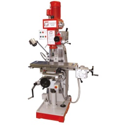 
Machine en fonte, capable d´absorber les vibrations.
Tête de fraisage verticale à engrenage solide et pivotant (+90° -90°).
Engrenages en acier trempé et poli, lubrifiés par bain d‘huile.
Commutateur de rotation droite / gauche.
Cabestan de descente de la broche de précision avec échelle de profondeur.
Table transversale lourde et grande avec rainures en «T» de 14mm pour fixer par exemple un étau.
Boîte de vitesse automatique pour le déplacementde l‘axe X.
Arrêts de l‘axe «X» réglables automatiquement.
Tables réglables par queue d´aronde et cale en «V».
Taraud max. M16.
Système d´arrosage et lampe halogène.
Garantie 2ans
Matériel inclus:Système d´arrosage, Set de 8pcs porte pinces (4, 5, 6, 8, 10, 12, 14, 16 mm), mandrin auto serrant, douille 1-16mm (B18), 1xMK2 - 1xMK3 - 1xB18, étaux professionnels de 160mm lampe halogène.




Données sur les moteurs







Puissance moteur S1 W


800 /1500







Voltage


400V







dimensions







Dimensions table mm


1000 x 240







Portée en mm


260 - 695







Caractéristiques techniques







Adaptateur fraisé


ISO 40







Vitesse de broche min-1


115 - 1750 (8)







Inclinaison de la tête


+/- 90°







Course axe Z mm


400







Course axe Y mm


230







Course axe X mm


560







distance maximale table-broche mm


350







Capacité maxi de perçage en acier


Ø 50 / (M16)







Diamètre maximum de fraise en mm


Ø 25







Diamètre maximum de la fraise à surfacer en mm


Ø 80







Dimensions rainure en T


14







Poids







Poids net kg


800







Poids brut kg


880







emballage







Hauteur emballage mm


2.220







Largeur emballage mm


1.320







Longueur emballage mm


1.120







Information générale







Code EAN


9120039905419




