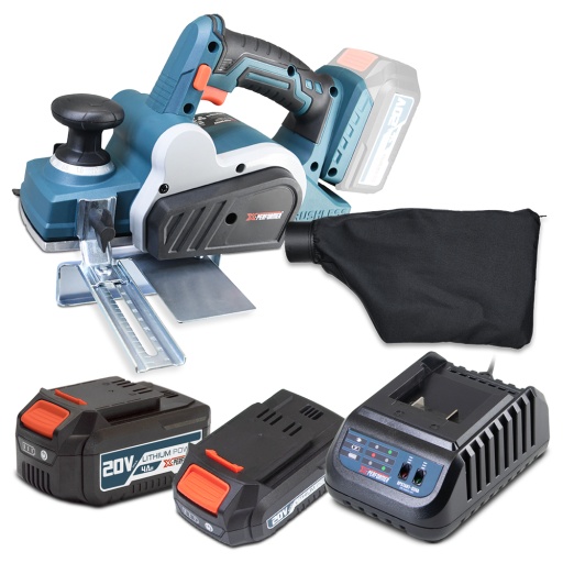 Rabot sans fil 20V avec moteur brushless livré avec 1 batterie 2Ah. 1 batterie 4Ah et un chargeur rapide.