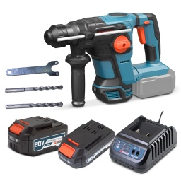 Marque:X-PERFORMERGarantie:3 ansDescription:Le puissant marteau perforateur rechargeable PXRH4BL-S24A est id&eacute;al pour tous les travaux de perforation et de burinage. Avec 5500 coups par minute et une vitesse variable de 0-1200 tours par minute, il est capable de travailler diff&eacute;rents mat&eacute;riaux tels que l'acier (13 mm), le bois (40 mm) et la pierre (28 mm). Le mandrin SDS+ permet le changement rapide du burin ou du for&ecirc;t.L&eacute;ger et compact, ce marteau perforateur est tr&egrave;s ergonomique. Pour un confort de travail absolu, il poss&egrave;de une poign&eacute;e soft grip ainsi qu'une lampe LED qui &eacute;claire la zone de travail, de plus il est livr&eacute; avec 2 m&egrave;ches SDS (10 &ndash; 12mm).
Gr&acirc;ce &agrave; une puissance de 20V, ses 4 fonctions et un moteur brushless apportant une puissance plus &eacute;lev&eacute;e et une dur&eacute;e de vie plus longue ce marteau perforateur r&eacute;pondra &agrave; toutes vos exigences, m&ecirc;me les plus &eacute;lev&eacute;es.Il est livr&eacute; avec une batterie 2Ah, une batterie 4Ah et un chargeur rapide(1H pour une batterie 2Ah et 2H pour batterie 4Ah).La marteau perforateur sans fil PXRH4BL-S24A est garanti 10 ans. (les batteries et le chargeur sont garantis 2 ans)Caract&eacute;ristiques :- Puissance: 20V max- 4 joules- Vitesse variable: 0-1200 t/min- Impact: 0-5500 coups/min- Mandrin SDS+- 4 fonctions- Capacit&eacute; de per&ccedil;age: Acier 13 mm - Bois 40 mm - Pierre 28 mm- Livr&eacute; en boite couleur avec 1 batterie 2Ah, 1 batterie 4Ah et 1 chargeur rapide.- Lampe LED &eacute;clairant la zone de travail- Poign&eacute;e soft grip- Moteur brushless pour une plus grande dur&eacute;e de vieCode EAN/GLN:5411074315108Poids:5.70 kg