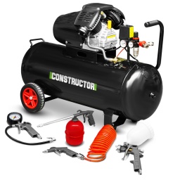 Marque:CONSTRUCTORGarantie:5 ansDescription:Avec sa cuve de 100L équipée d'une vanne de purge et son débit d'air de 250L/min, le compresseur CTAC8-100 de la marque Constructor vous permettra de gonfler, d'agrafer, de buriner, de souffler, d'utiliser un pistolet peinture...Son moteur bi-cylindre en V lubrifié lui assure une grande durée de vie.Il est équipé d'une poignée de transport et de roues pour un déplacement aisé, d'un interrupteur ON/OFF, de 2 manomètres pour vérifier l'air en entrée et en sortie, de 2 raccords rapides pour fixer vos tuyaux à air comprimé et accessoires, d'un bouton de réglage de la pression et d'un filtre à eau.Il est livré avec 5 accessoires: 1 tuyau spirale, 1 soufflette, 1 pistolet peinture avec godet haut 500ml, 1 pistolet de pulvérisation avec réservoir 600ml et 1 pistolet de gonflage avec manomètre.
Caractéristiques:- Puissance: 3Hp / 2.2Kw- Alimentation: 230 V- Vitesse : 2800t/min- Pression de travail max : 8 bars- Débit d'air : 250L/min- Huile conseillée : SAE30-10- Poids net : 47kg- Dimensions : 100 x 46 x 71cm- Diamètre des roues : 19cm- Niveau sonore : 93Db- Garantie : 5 ansCode EAN/GLN:5411074220365Poids:54.50 kg