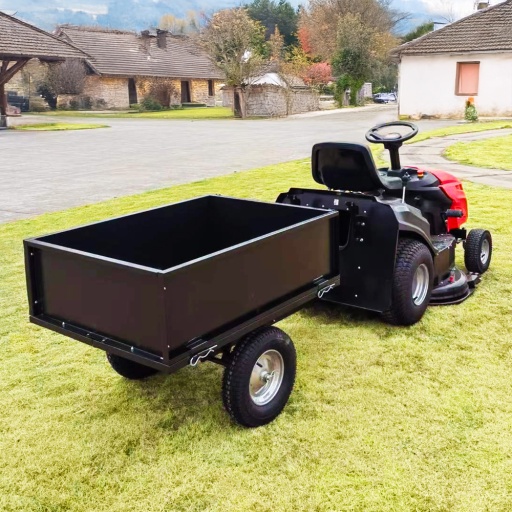 Remorque pour tracteur tondeuse avec benne basculante - charge max 225kg