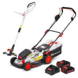 arque:ELEM Garden TechnicGarantie:3 ansDescription:
Lot de 2 machines pour l'entretien de votre jardin, elles sont alimentées par une batterie lithium 20V max de 2Ah.Composition du kit: une tondeuse, un coupe bordures, 1 chargeur rapide 1H et deux batteries 20V max 2Ah.

Caractéristiques techniques:1) Tondeuse 20V max équipée d'un moteur à induction- Largeur de coupe: 33cm- Réglage hauteur de coupe centralisé 5 positions (25-75mm)- Bac récolteur de 30L- Fonction mulching- Légère, maniable et silencieuse- Poignée de transport intégrée- Convient pour un terrain d'environ 200m²

2) Coupe bordures 20V max- Largeur de coupe: 25cm- Manche téléscopique en aluminium- Tête de coupe orientable- Roulette de guidage pour faciliter le travail en fonction dresse bordures- Réglage de la 2ème poignée de maintien pour un plus grand confort d utilisation
Livré avec un chargeur rapide 1H et deux batteries 20V max 2Ah
Code EAN/GLN:5411074239237Poids:14.50 kg