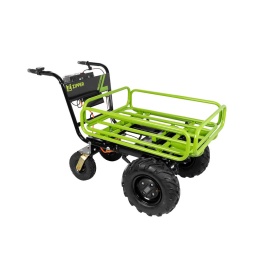 La brouette électrique ZIPPER ZI-EWB350 est idéal pour le transport de marchandises en vrac dans notre entrepôt, dans notre petite industrie, sur notre terrain, au champ ou dans notre jardin. Il permet de transporter du bois de chauffage, des briques, des caisses, des sacs, etc. De plus, le moteur électrique permet de travailler même dans des espaces fermés, des entrepôts industriels, des serres, etc. Le ZI-EWB350 fait partie de la série All-In-One et la batterie est donc compatible avec d'autres appareils ZIPPER. (tronçonneuse/tondeuse à gazon/tondeuse à gazon/souffleur de feuilles,....)
Garantie 2ans

Travail efficace grâce à la puissante batterie Lithium Ion.
Autonomie jusqu'à 5 heures.
Vous pouvez contrôler confortablement la vitesse et le freinage depuis la poignée droite.
Charge maximale de 300 kg
Inclinaison maximale : 10/12%
Dimensions des deux pneus avant : 16 x 5.00-8 (traction)
Dimensions des 2 roues arrière : 2x 3,5-4,0 (roues de support)
Fonction de vidage manuel du bac avec dispositif de verrouillage.
Marche avant et arrière sélectionnables via le sélecteur sur la poignée de commande
Structure tubulaire extensible latéralement (886 x 700 x 203 à 1086 x 1165 x 203 mm)
Le frein électronique peut être activé via un sélecteur et il existe également un frein mécanique supplémentaire.




Données sur les moteurs







Puissance moteur S1 W


400







Voltage


40 V







Capacité de la batterie


240 Wh







Vie de la batterie


5







Temps de chargement


3







dimensions







Dimensions machine mm


1460 x 750 x 915







Poids







Poids brut kg


91







Poids net kg


79







emballage







Largeur emballage mm


710







Longueur emballage mm


1.000







Hauteur emballage mm


555







Information générale







Code EAN


9120039234991





