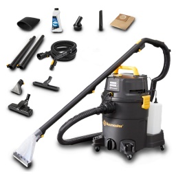 Marque:Vacmaster ProfessionalGarantie:1 anDescription:La solution ultime pour un nettoyage efficace et polyvalent ! Grâce à sa puissante motorisation de 1300W et son réservoir de 23L, cet appareil allie robustesse et performance pour venir à bout des saletés les plus tenaces. Il aspire sans effort les liquides et les poussières, tout en offrant une fonction shampouineuse pour un nettoyage en profondeur des tapis, moquettes, sièges de voitures…Faites briller votre intérieur avec un seul appareil, conçu pour les tâches les plus exigeantesIl est équipé d'un réservoir de détergent amovible de 6L et d'un tuyau d'injection / extraction permettant un nettoyage efficace de vos moquettes, tapis de sol, sièges de voiture…Une poignée de commande à distance avec contrôle du débit d'air permet de passer facilement du mode aspirateur au mode shampooing. Le nettoyage des zones est plus rapide et offre un contrôle optimal.Dévissez le bouchon de drainage pour vider le réservoir des déchets liquides en toute sécurité, sans avoir à soulever quoi que ce soit.Accessoires fournis : Flexible d'une longueur de 2.5M avec télécommande, 2 allonges, brosse universelle pour sol, brosse pour sol 2 modes, suceur pour fentes, petite brosse, filtre mousse, sac papier, solution de nettoyage 500ml, 2 buses pour nettoyage tapis et tissus.Caractéristiques :- Tension : 220-240V / 50-60Hz- Puissance : 1300W- Dépression max: 20Kpa- Capacité max de la cuve : 23L- Contenance du réservoir détergent : 6L- Câble électrique : 10M- Poids net : 10.75kg