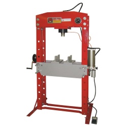 
Pour tous les travaux de réparation et les travaux de montage et démontage des roulements, axes, essieux, formage de pièces avec poinçons, douilles, matrices, arbres, etc.
Piston de cylindre haute qualité chromé
Retour automatique du piston.
Equipée d‘un manomètre pour la lecture de la pression de travail.
Relevage de la table de travail par treuil
Contrôle de la pression manuelle par une pompe à main. ou pneumatique.
Garantie 2ans




dimensions







Dimensions machine mm


1400x1900







Course en mm


200







Force de compression


50







Plage de travail mm


155-995







Presse d´atelier







Tampon d'empreinte Ø mm


76







Distance entre les colonnes mm


730







Poids







Poids net kg


300







Poids brut kg


344







emballage







Hauteur emballage mm


2.110







Largeur emballage mm


310







Longueur emballage mm


980







Information générale







Code EAN


9120039902067




