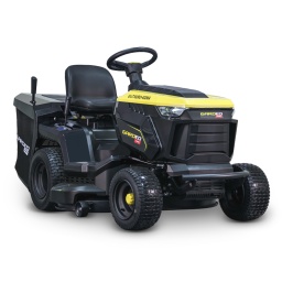 Marque:GARDEO ProGarantie:5 ansDescription:Le tracteur tondeuse Gardeo Pro est équipé d'un moteur Loncin de 452cc / 9.2Kw et dispose d'un bac de ramassage arrière de 280L.Cette tracteur tondeuse dispose de 5 vitesses avant ( 2.23 / 3.53 / 5.29 / 6 et 8.64 km/h) ainsi que d'une vitesse arrière ( 2.7km/h) afin de vous garantir un meilleur contrôle lors de la tonte.Le plateau de coupe de 102cm est équipé de 2 lames et d'un réglage de la hauteur de coupe centralisé avec 6 positions (de 30 à 90mm)Le tracteur dispose d'une fonction mulching qui consiste à répandre l'herbe coupée sur votre gazon. Cette technique permet de fertiliser votre gazon et permet d'obtenir une herbe plus verte et en meilleure santé. Pas besoin de vider le bac ni de devoir transporter les déchets de tonte à un point de collecte.
Caractéristiques :- Moteur 452CC – 9.2KW- Démarrage électrique (batterie 12V 18Ah)- Largeur de coupe: 102cm- 5 vitesses avant: 1) 2.23km/h - 2) 3.53km/h - 3) 5.29km/h - 4) 6km/h – 5) 8.64km/h- 1 marche arrière: 2.7km/h- Hauteur de coupe centralisée 6 positions: 30-90mm- Diamètre des roues: avant 38cm - arrière 45cm- Bac récolteur 280L- Capacité du réservoir d'essence: 8.5L- Capacité du réservoir d’huile : 1.2L (SAE30)- Convient pour un terrain de max 4000²- Pente max : 17%- Nettoyage du carter intégré- Système de suspension pour un renfort de la structure du châssis et un meilleur confort d'utilisation- Système d'éjection arrière intégré dans la structure afin d'éviter tous bourrages d'herbe- Fonction mulching- Equipé de phares Led- Poids net : 226.5 kg.- Garantie: 5 ansCode EAN/GLN:5411074249106Poids:226.50 kg